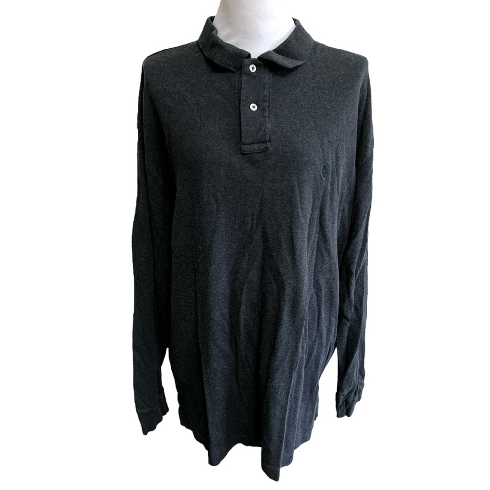 Ralph Lauren Gray Long-Sleeve Button Men’s Cotton Polo Shirt Size XXL
